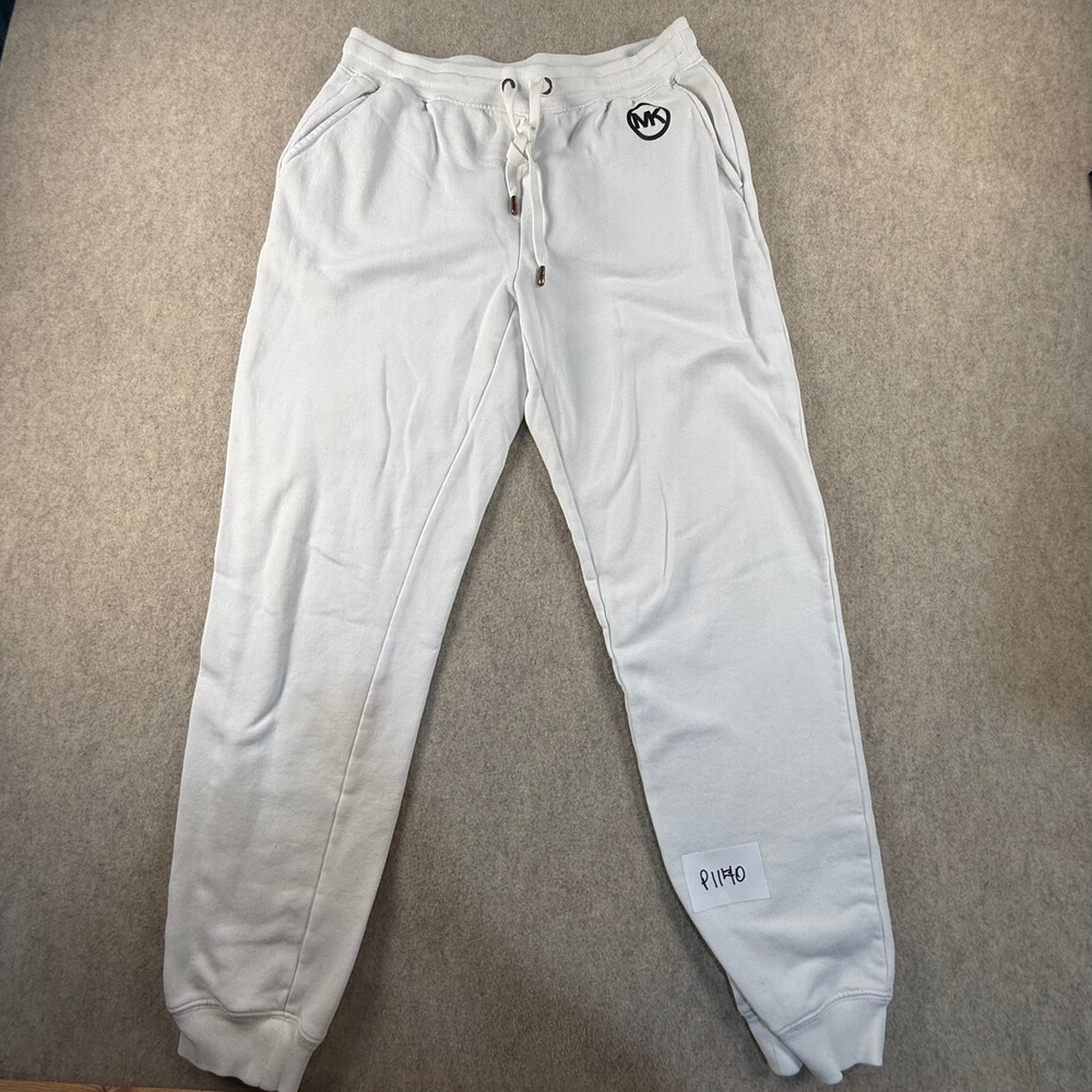 Michael Kors White MK Logo Fleece Jogger Sweatpants Small